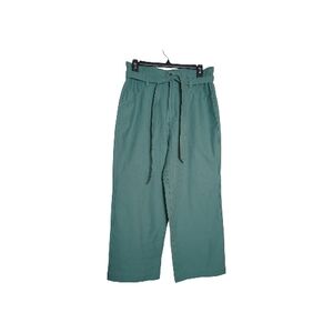 J. Crew Sz 8 Green Wide-Leg Lightweight Cotton Chino Pants Belt Tie Casual Chic